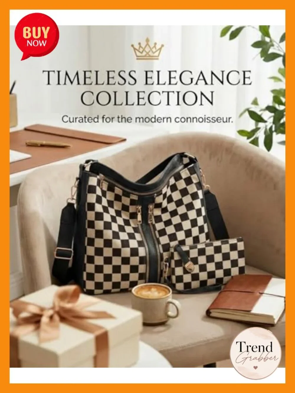 Checkered PU Leather Hobo Crossbody Tote Bag with Shoulder Strap